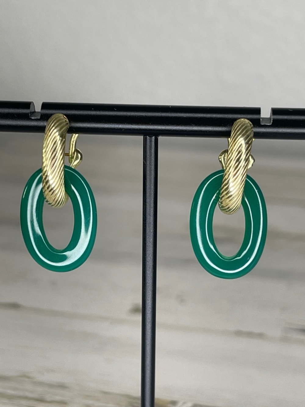 Rare Judith Ripka Chrysoprase Cable Drop Earrings Gold Clad Removable